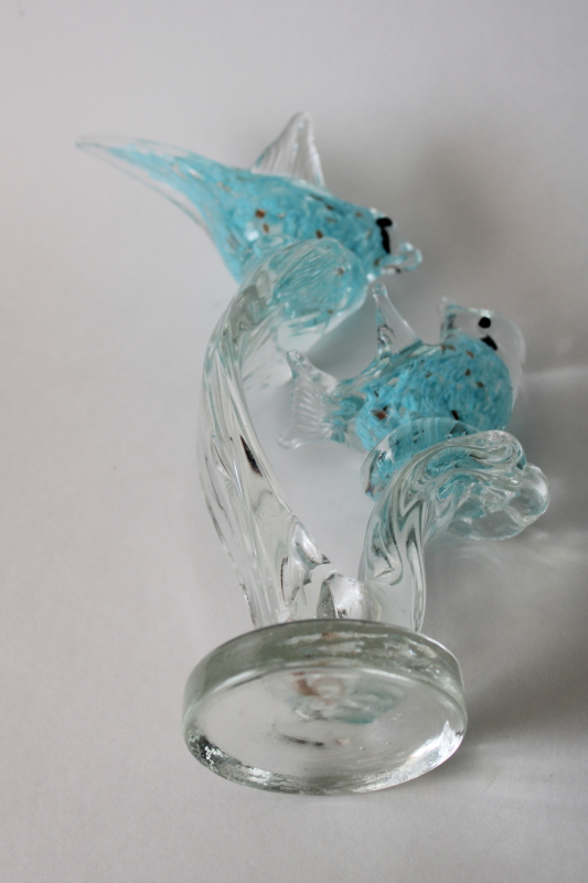 photo of copper flecked adventurine art glass figurine hand blown glass, blue love birds on a branch  #5