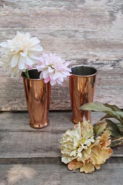 catalog photo of copper plated stainless tumblers, modern metal vases or drinking glasses 