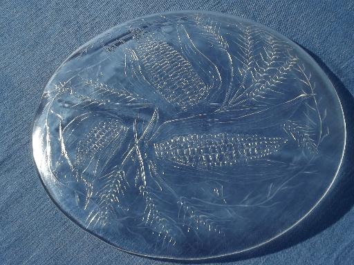 photo of corn and wheat glass plate / serving tray, vintage French kitchen glass #3