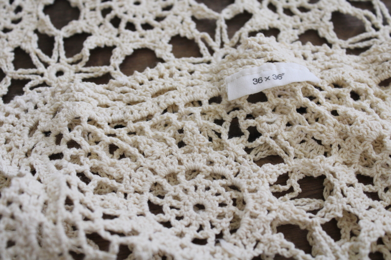 photo of cottage chic vintage crochet lace small square tablecloth or card table cover #2