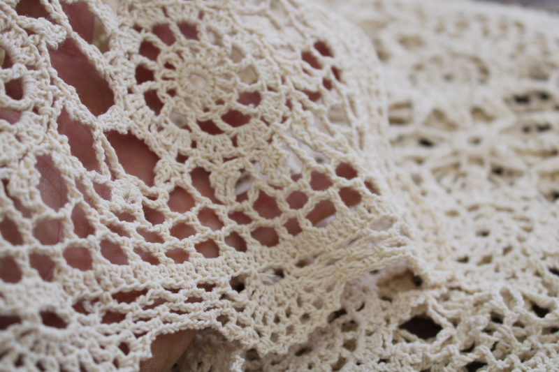 photo of cottage chic vintage crochet lace small square tablecloth or card table cover #4