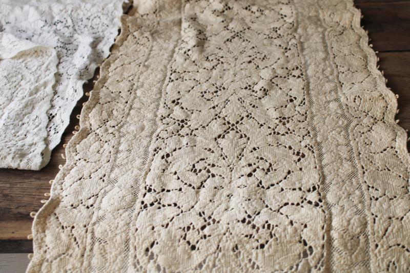 photo of cottage chic vintage lace table runners, Quaker lace type thick soft heavy cotton #8