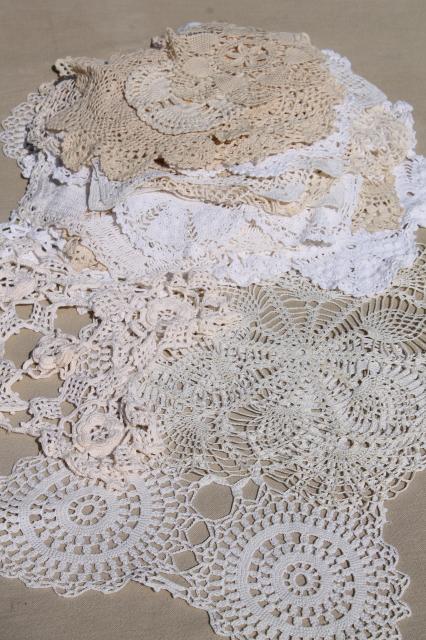 photo of cottage style crochet doily lot, vintage & new cotton lace doilies in all sizes #1