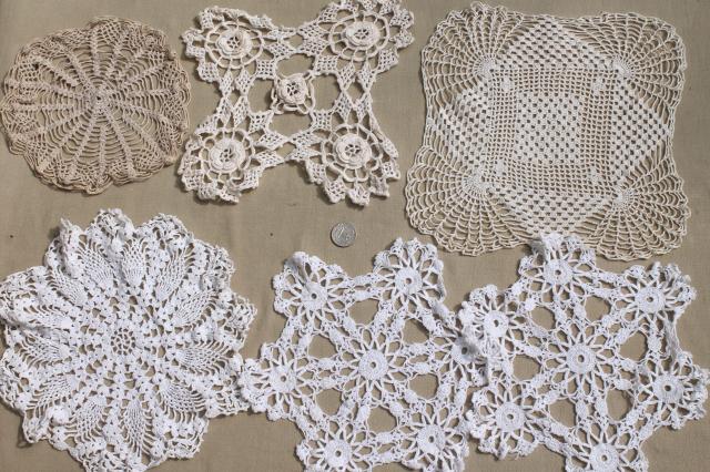 photo of cottage style crochet doily lot, vintage & new cotton lace doilies in all sizes #2