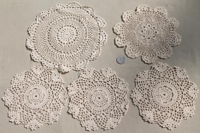 photo of cottage style crochet doily lot, vintage & new cotton lace doilies in all sizes #8