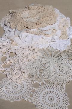 catalog photo of cottage style crochet doily lot, vintage & new cotton lace doilies in all sizes