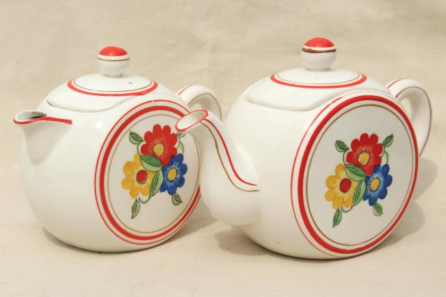 photo of cottage style vintage tea & coffee pots, bright flowers hand painted Japan ceramic  #4