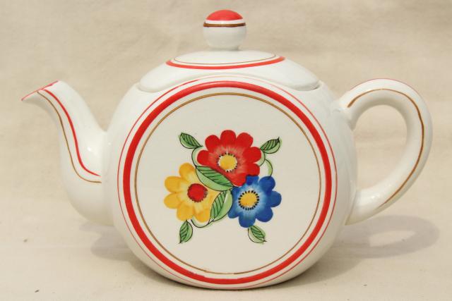 photo of cottage style vintage tea & coffee pots, bright flowers hand painted Japan ceramic  #5