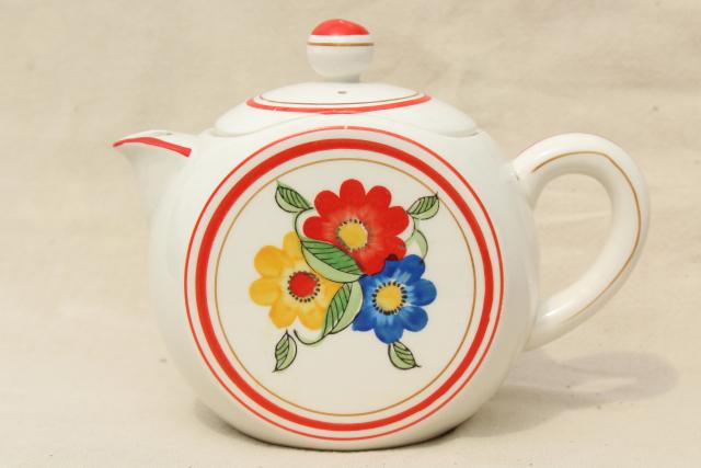 photo of cottage style vintage tea & coffee pots, bright flowers hand painted Japan ceramic  #7