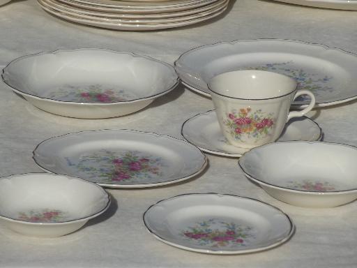 photo of cottage vintage china, old Knowles pottery dishes w/ pink roses & flowers #3