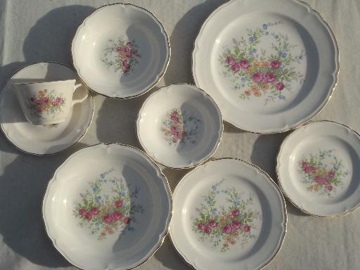 photo of cottage vintage china, old Knowles pottery dishes w/ pink roses & flowers #4