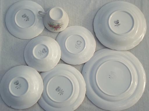 photo of cottage vintage china, old Knowles pottery dishes w/ pink roses & flowers #6