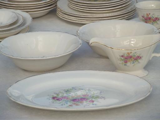 photo of cottage vintage china, old Knowles pottery dishes w/ pink roses & flowers #9