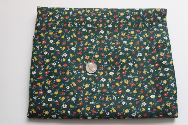 photo of cottagecore 70s vintage calico flowered print cotton fabric, tiny print on dark green #1