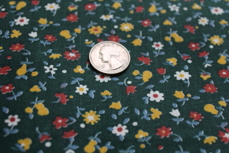 photo of cottagecore 70s vintage calico flowered print cotton fabric, tiny print on dark green #2