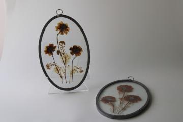 catalog photo of cottagecore natural wildflowers glass suncatchers, dried pressed flowers handcrafted 70s vintage 