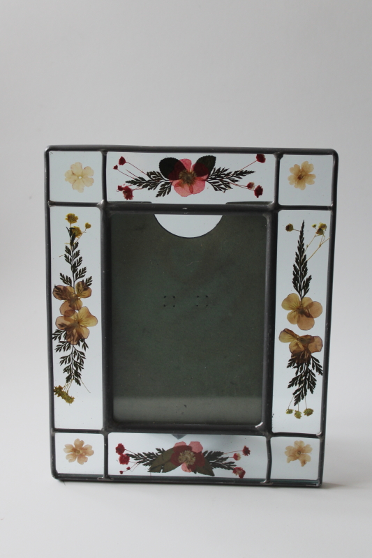 photo of cottagecore picture frame, pressed flowers leaded glass frame w/ easel stand #1
