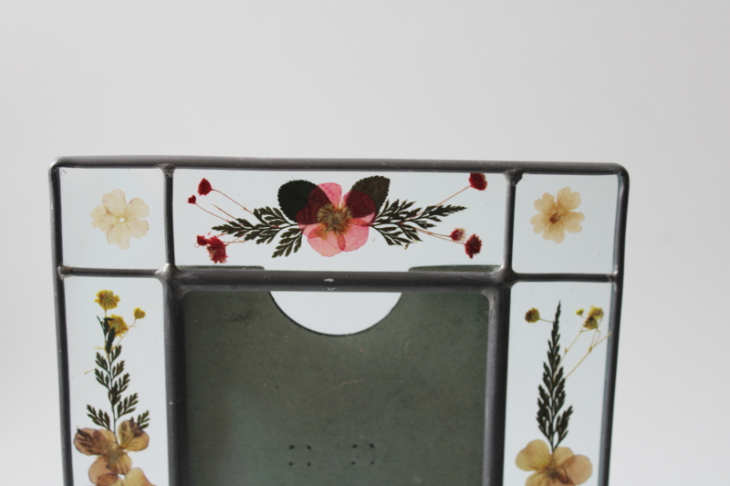 photo of cottagecore picture frame, pressed flowers leaded glass frame w/ easel stand  #2