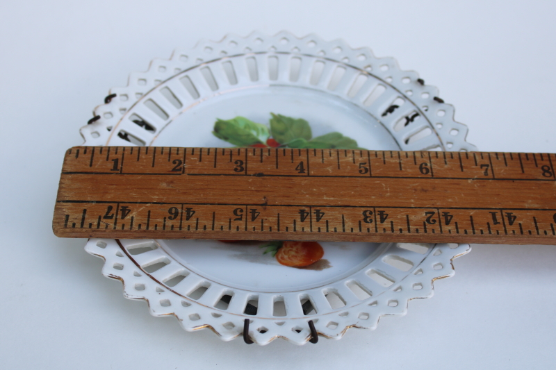 photo of cottagecore strawberries print antique china plate w/ reticulated open lace border, early 1900s vintage Germany  #3