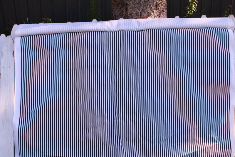 photo of cotton canvas fabric midnight navy blue & white striped print modern farmhouse coastal #1