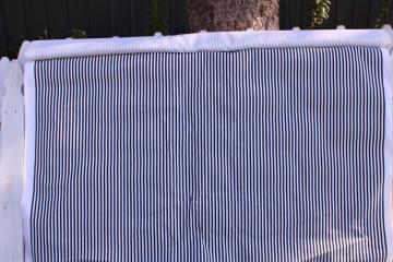 photo of cotton canvas fabric midnight navy blue & white striped print modern farmhouse coastal