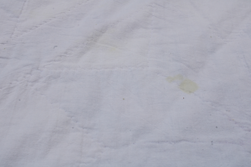 photo of cotton patchwork quilt eight pointed stars dark blue, barn red, yellow gold prints on white  #2