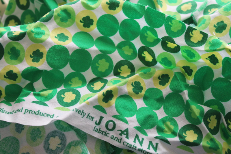 photo of cotton scrap fabric lot St Patricks day prints, all green lucky clover shamrocks & Snoopy #2