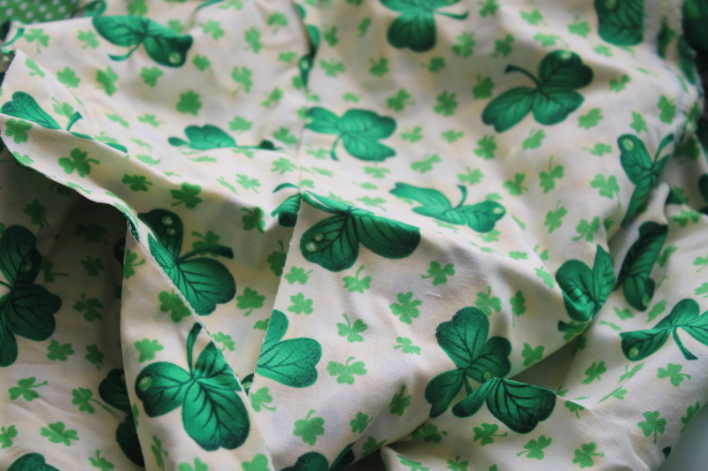 photo of cotton scrap fabric lot St Patricks day prints, all green lucky clover shamrocks & Snoopy #3