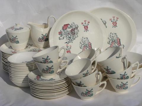 photo of country folk old-fashioned farm scenes dishes for 12, vintage Stetson / Marcrest #1