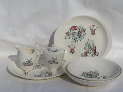 photo of country folk old-fashioned farm scenes dishes for 12, vintage Stetson / Marcrest #6