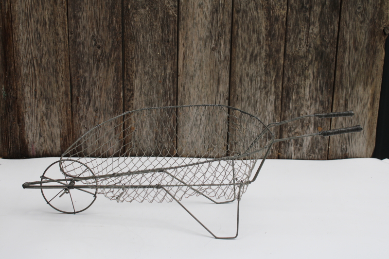 photo of country garden flower cart wirework wheelbarrow shape basket for tiny plants, greenery, florals  #2