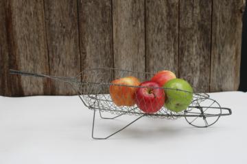 country garden flower cart wirework wheelbarrow shape basket for tiny plants, greenery, florals 