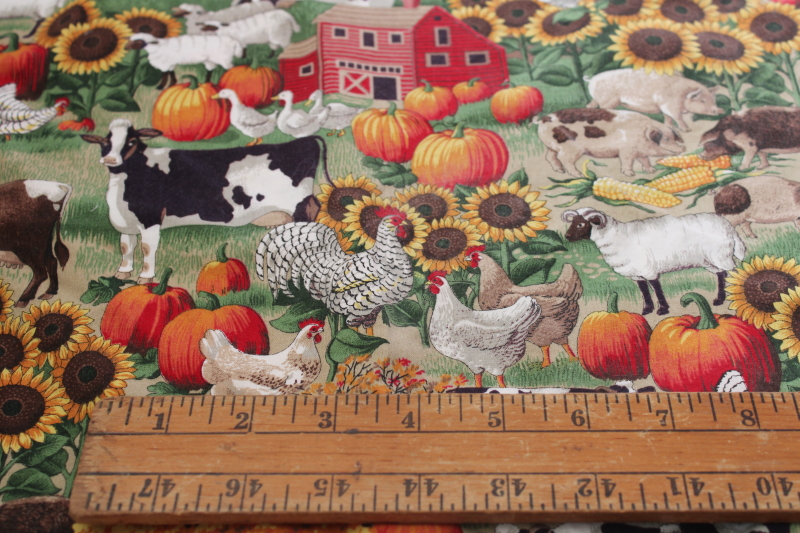 photo of country kitchen cotton tablecloth w/ crochet edging, red barns, cows, sunflowers print fabric  #3