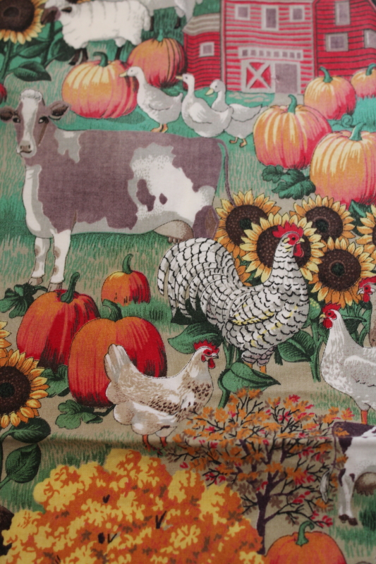 photo of country kitchen cotton tablecloth w/ crochet edging, red barns, cows, sunflowers print fabric  #7