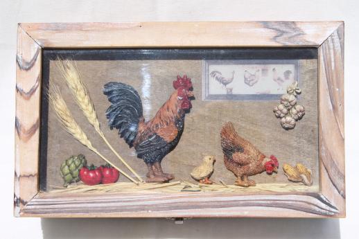 photo of country kitchen hen & rooster rustic wood storage box for recipes etc. #2