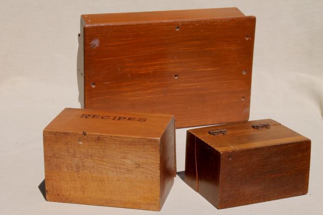 photo of country kitchen vintage pine wood recipe boxes & wooden knife box carrier tray #4