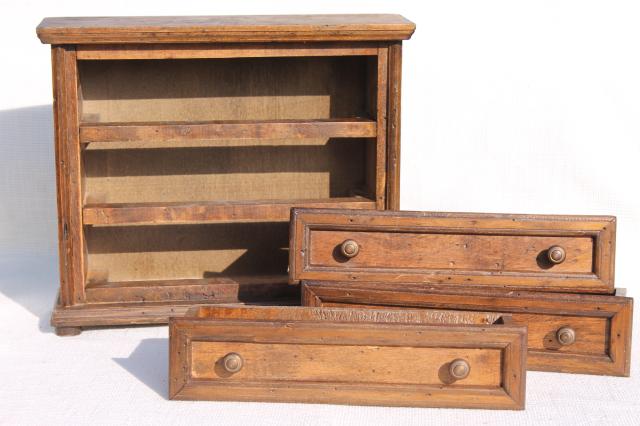 photo of country primitive pine wood jewelry box, small chest of drawers, vintage doll dresser #2