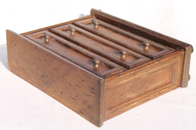 photo of country primitive pine wood jewelry box, small chest of drawers, vintage doll dresser #10