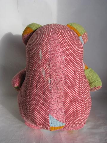 photo of country primitive stuffed toy teddy bear, made from antique vintage quilt #2