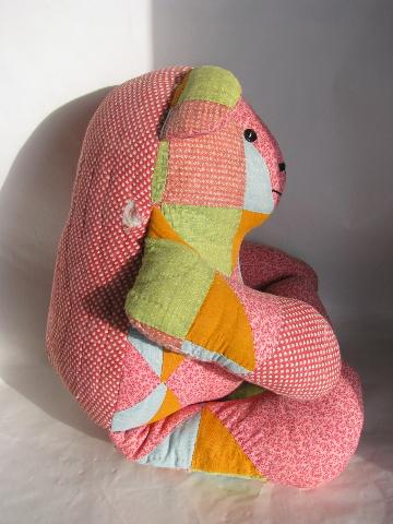 photo of country primitive stuffed toy teddy bear, made from antique vintage quilt #3