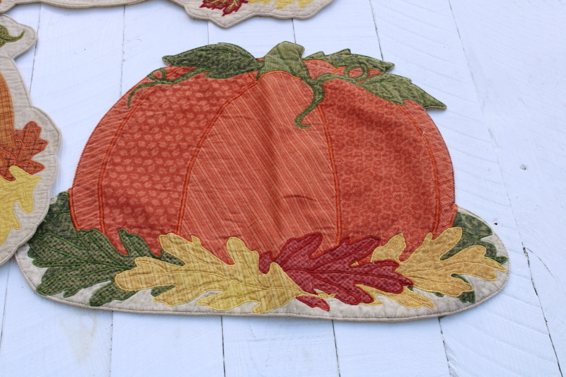 photo of country pumpkin patchwork quilt cotton placemats, fall harvest season table linens  #2