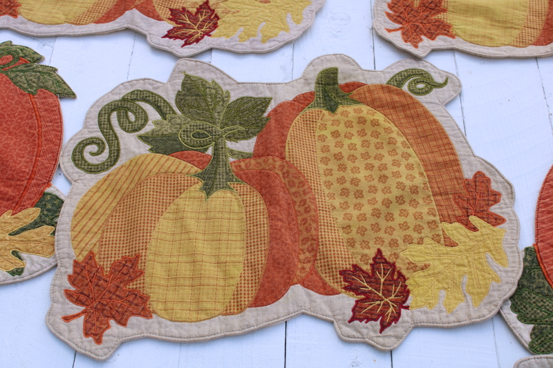 photo of country pumpkin patchwork quilt cotton placemats, fall harvest season table linens  #3