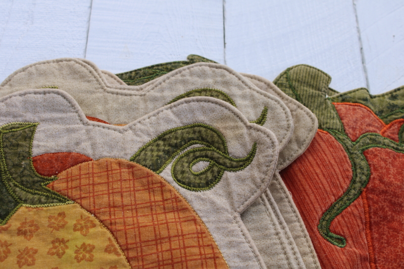 photo of country pumpkin patchwork quilt cotton placemats, fall harvest season table linens  #7