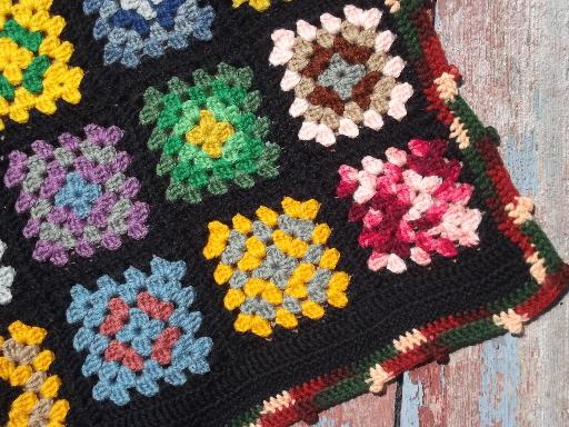 photo of cozy vintage wool afghan throw blanket, retro granny squares crochet #3