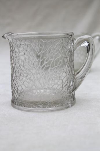 photo of crackle glass pattern depression glass cream & sugar set, pitcher creamer & sugar bowl #2