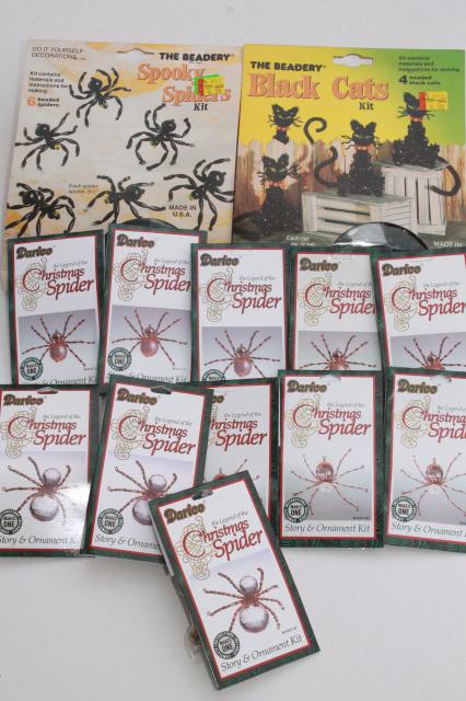 photo of craft kits lot Christmas Spiders ornaments & spider & black cat Halloween decorations #1