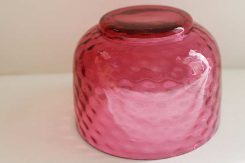 photo of cranberry pink glass bowl w/ thumbprint optic pattern, vintage Fenton art glass  #4