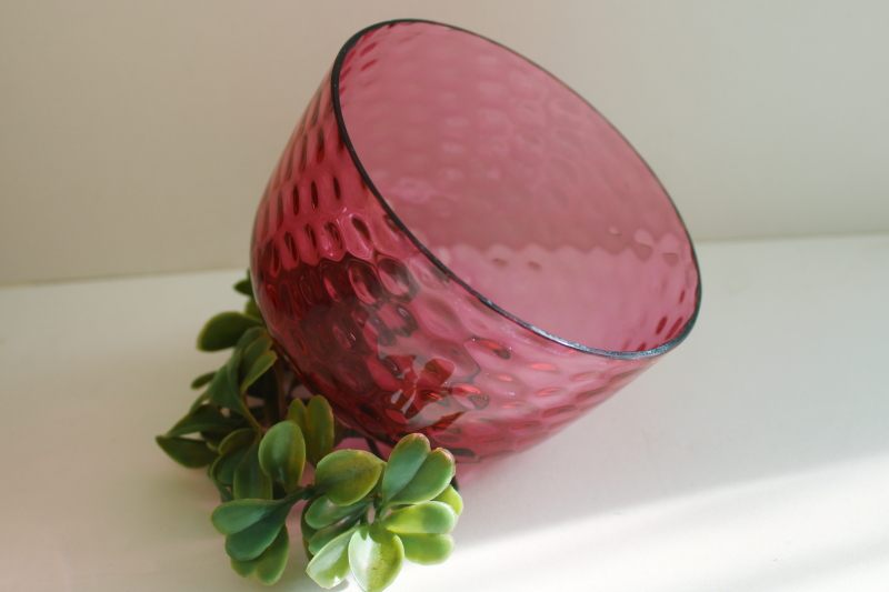photo of cranberry pink glass bowl w/ thumbprint optic pattern, vintage Fenton art glass  #5