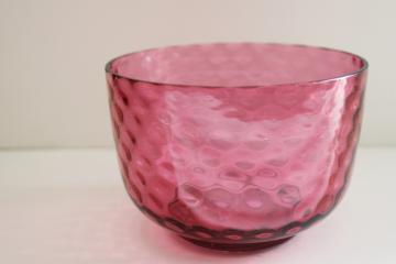 cranberry pink glass bowl w/ thumbprint optic pattern, vintage Fenton art glass 