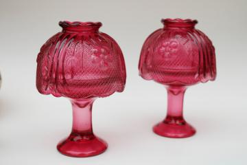 catalog photo of cranberry red pink glass fairy lights, pair of vintage tea light candle lamps